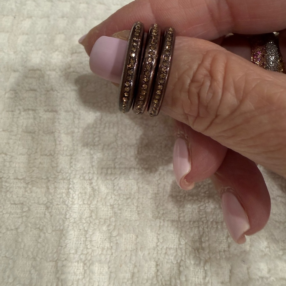 Elegant Dark Bronze Tone Triple Band Ring with Yellow Rhinestones